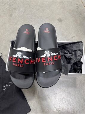 Givenchy Black Slides with Red Logo and Dalmatian Graphic